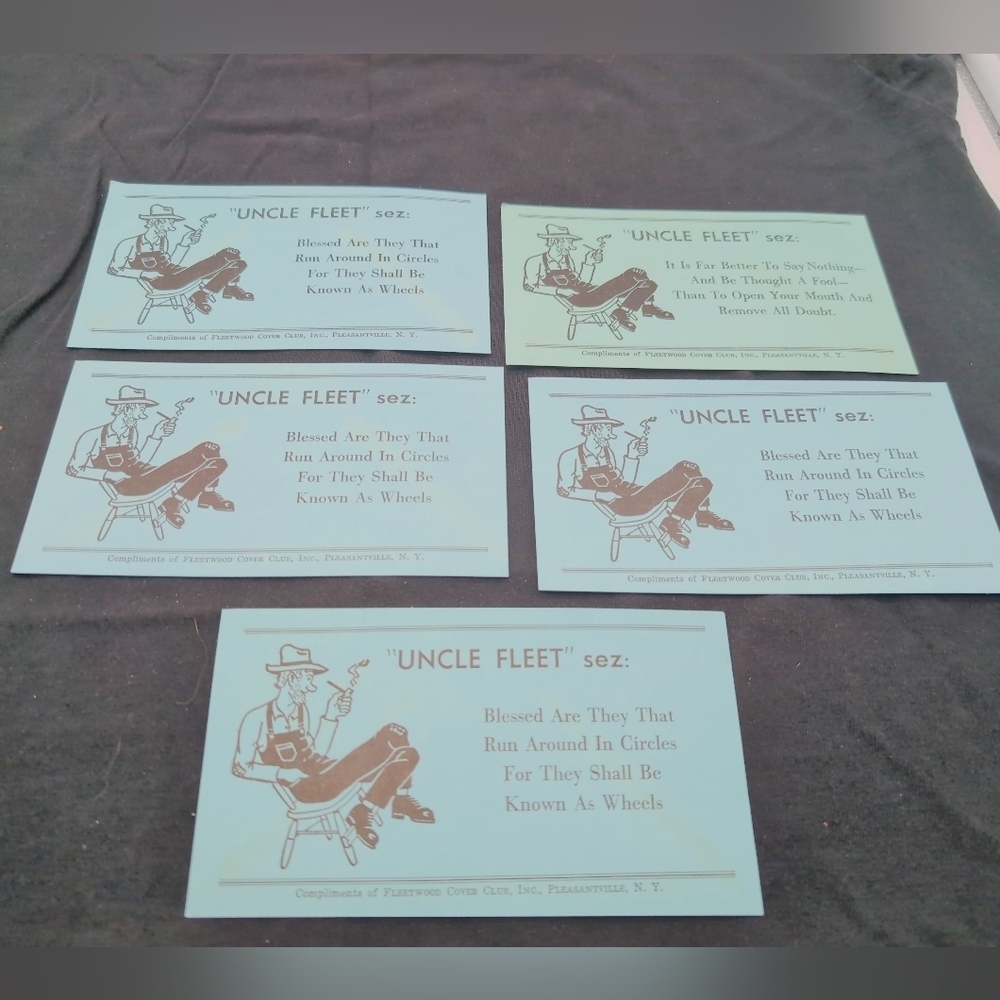 5 Fleetwood Cover Club "Uncle Fleet Says" Cards Plesantville N.Y.